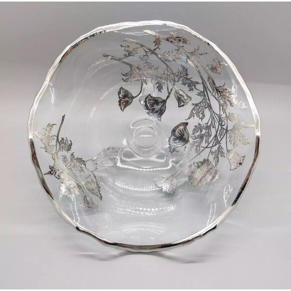 Silver City Flanders 3-Toed Footed Bowl Poppies Silver Overlay Candy Vintage - Picture 4 of 14